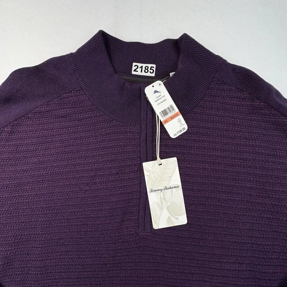 Tommy Bahama Seaport Half Zip Sweater Mens 3XB Rum Berry NWT Tencel $168